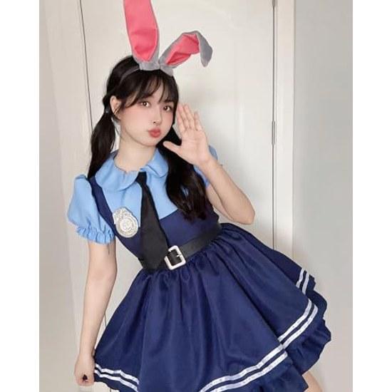 Halloween cosplay costume womens cute rabbit police outfit adult 5-piece set lolita dress women