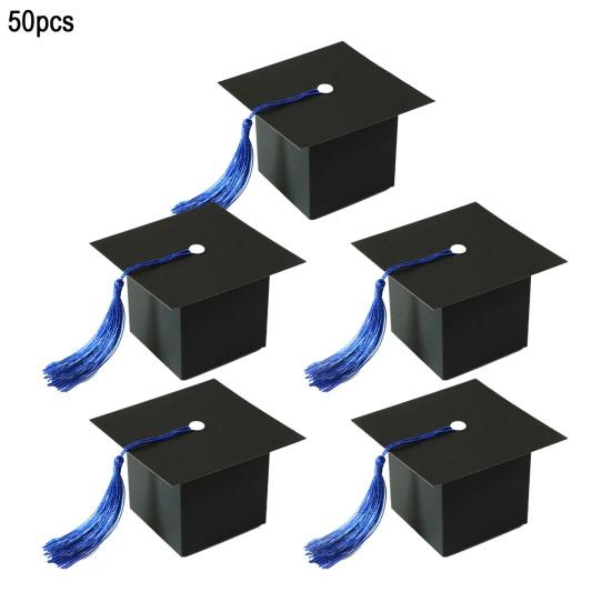 50Pcs Graduation Hat Candy Boxes with Tassels Square Chocolate Goodies Snack Paper Storage Boxes Party Favors Treat Packaging Boxes