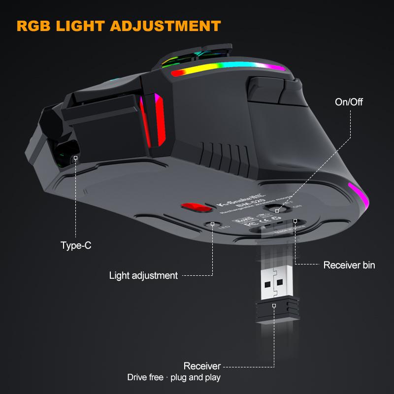Новинка 2022 года, беспроводная сотовая игровая мышь с RGB-подсветкой 2,4G, программируемая эргономичная перезаряжаемая настольная компьютерная мышь с разрешением 3200 точек на дюйм