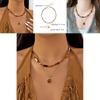 Tiger Eye Beaded Necklace With Steel Pendant Geometric Design For Fashion Casual Wear