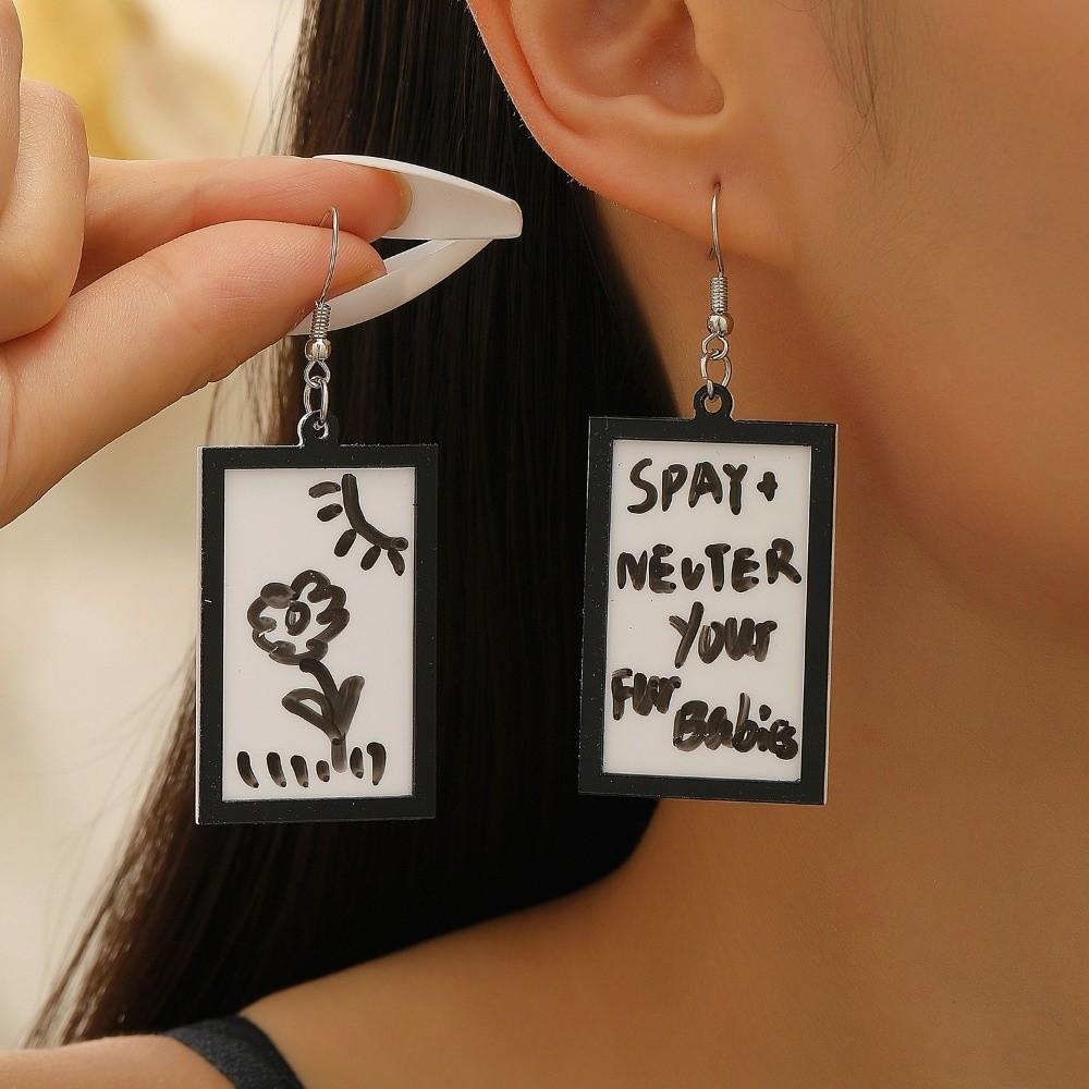 Minimalist Whiteboard Eardrop Acrylic Poster Board Eardrop Creative Pendant Earrings Daily Jokes