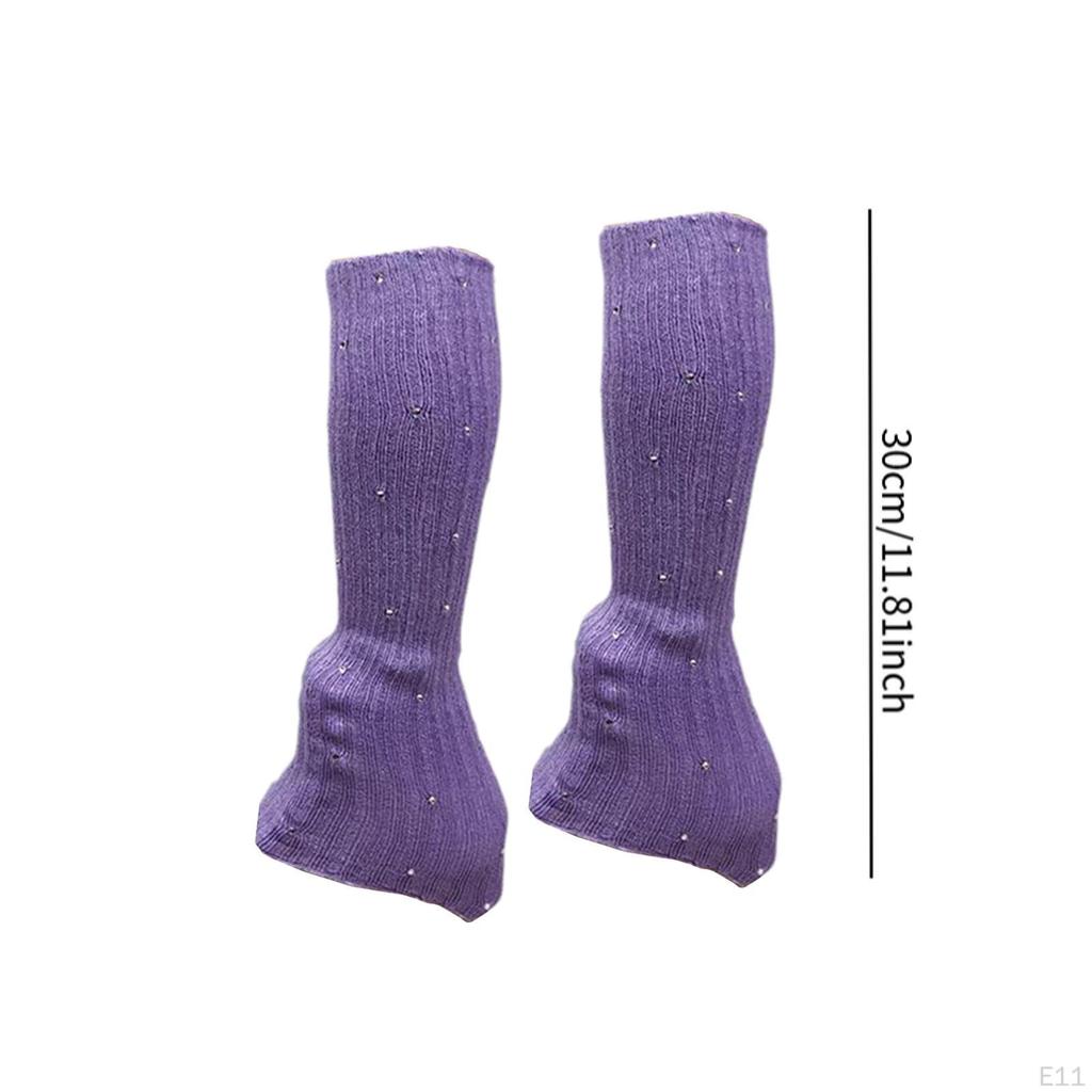 Figure Skating Leg Warmers Socks Decoration Over Knee with Rhinestone Knitted Long