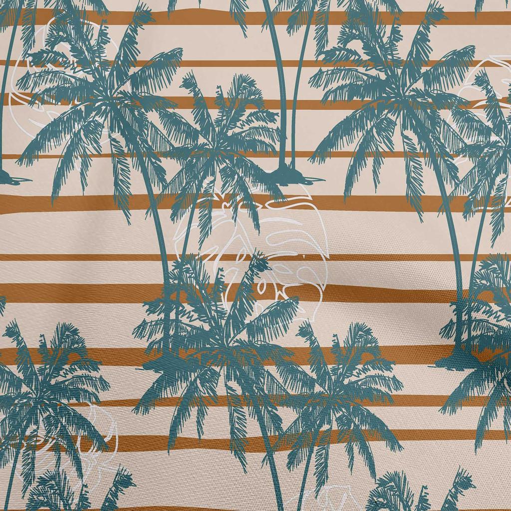oneOone Cotton Flex Dark Teal Green Fabric Tropical Plam Tree With Stripes Sewing Material Print Fabric By The Yard 40 Inch