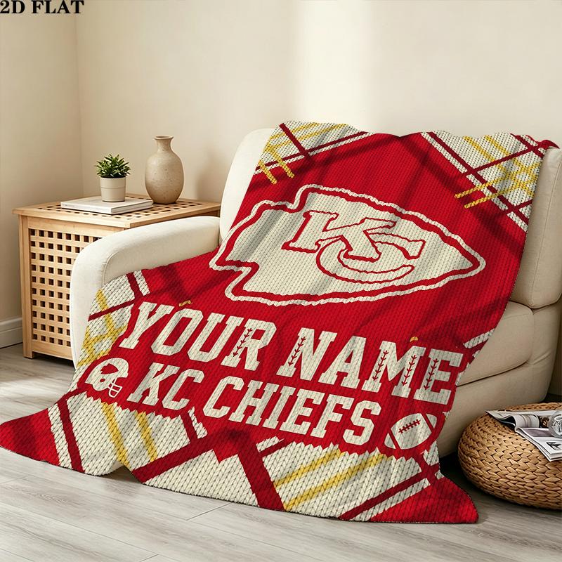 Custom Name,Kansas City Chiefs Printed Flannel Blanket, soft throw for bedroom sofa, washable, Christmas present, great gift.