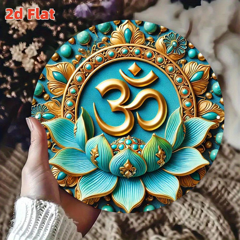D Flat Om Symbol Meditation Wall Art Round Blue Golden Om Mantra Metal SignZen Yoga Room DecorSpiritual Gift for Home