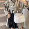 Hairy Handbag Pearl Chain Plush Small Square Bag For Women Fashion Elegant Shoulder Crossbody Bag Autumn Winter Versatile Totes