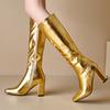Fashion Women's Knee High Boots Winter Shoes 2024 Luxury Gold Silver Heeled Long Boot Ladies Footwear Shoes Large Size 45 Waterproof
