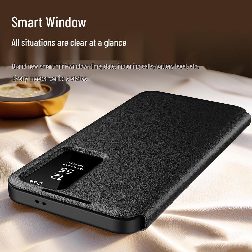 Кожаный чехол Samsung S26 Ultra со слотом для карт и окном Smart Sleep