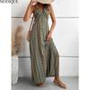 MODIQUE 2025 Summer New Women's Retro Sexy Deep V-Neck Backless Sleeveless Print Split Slip Long Dress Ladies Casual A-Line Dress