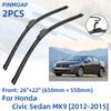 2PCS Front Windshield Windscreen Wiper Blades For Honda Civic Sedan MK9 2012-2015 26"+22"  Window Brushes Cutter Accessories 2012 2013 2014 2015
