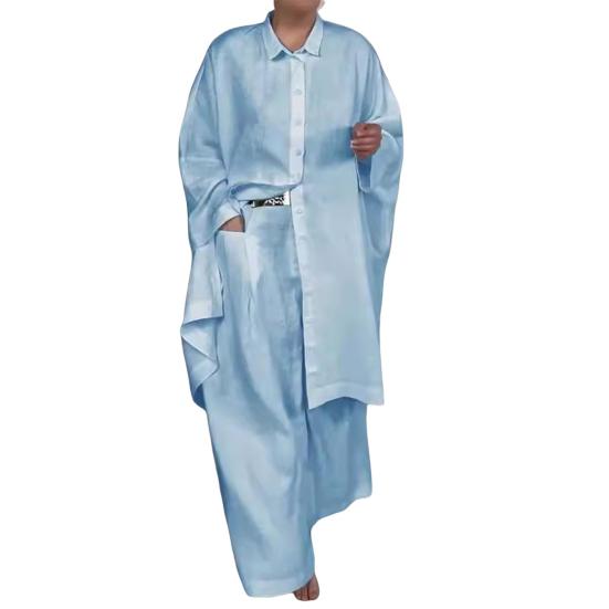 2 шт./комплект женская рубашка брюки комплект с длинными рукавами лацкан на пуговицах блузка с нагрудным карманом