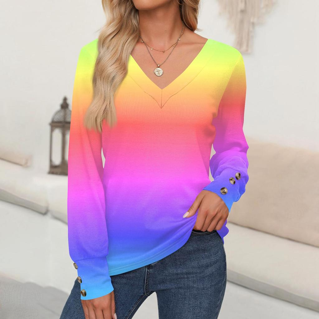 Женские топы с цветочным принтом, рубашка с длинным рукавом и V-образным вырезом, повседневная свободная футболка, осенняя одежда