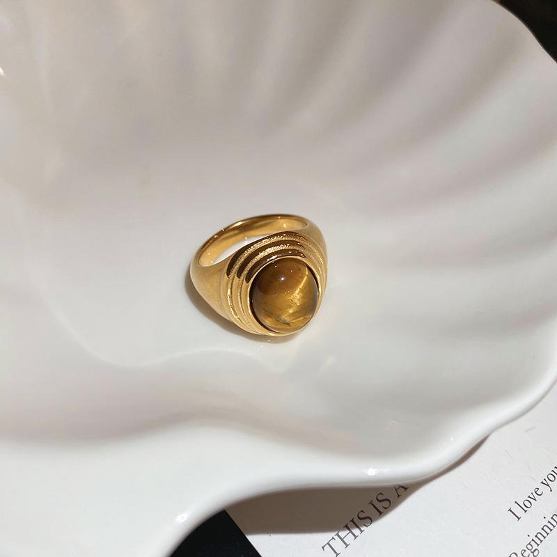 Женское роскошное винтажное кольцо из титановой стали с тигровым глазом