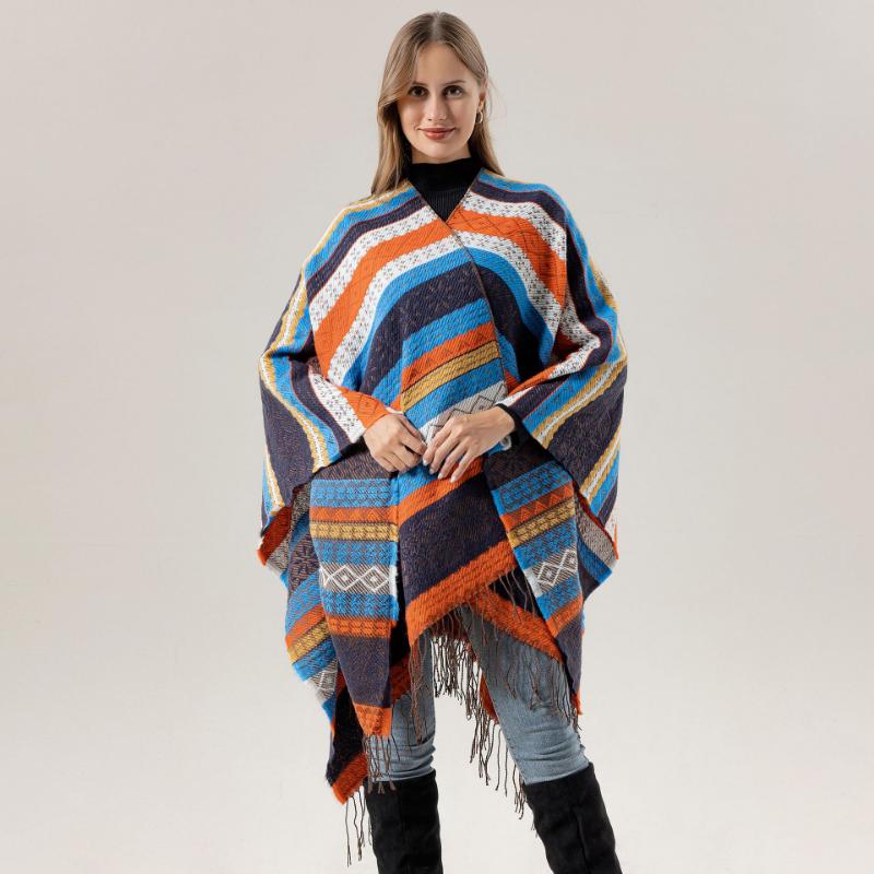 Ethnic Style Shawl Summer Outer Wear Women's Large Shawl Cape Cloak High-end Knitted Scarf