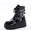 Модные лакированные кожаные ботильоны в стиле панк с металлической цепочкой, женские зимние дизайнерские ботинки на массивной платформе 2024 года, женские черные туфли в стиле готической Лолиты