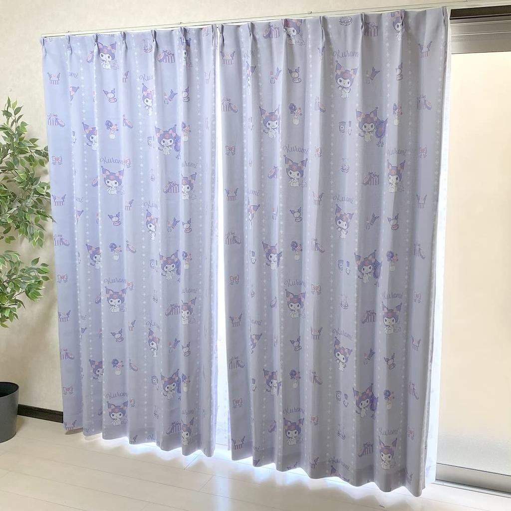 Sanrio Kuromi Level 2 Blackout and 100 X Set of Sanrio My Character Heat-Resistant Curtains, 135cm, 2, Melody, Washable, SB-625-S