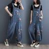 Spring and Summer Retro Western Style Loose Multi-bag Denim Overalls Drawstring Denim Jumpsuit Women
