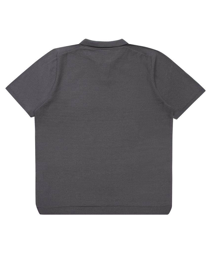 SOLEW Open Collar Short Polo Sweater_Gray