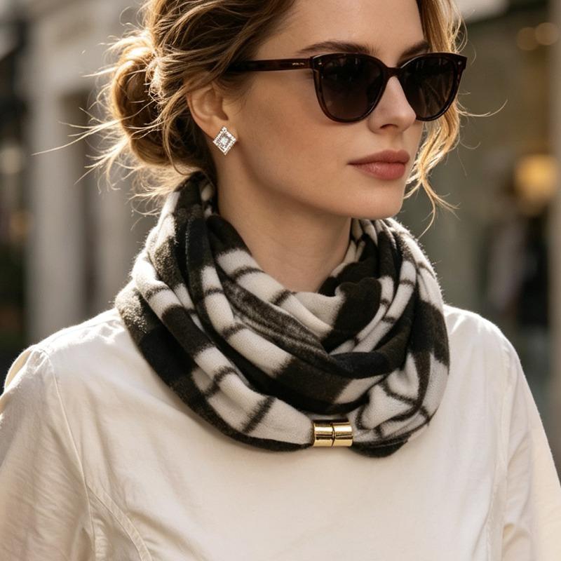 1-5PCS Autumn Winter Women Plaid Neck Warmer Magnetic Button Tie Knitted Warm Soft Decorative Scarf for Home Party Gift Daily