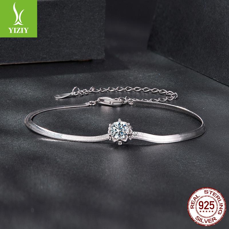 50 Points Moissanite Romantic Flower Bud Bracelet, Light Luxury And High-End S925 Sterling Silver Bracelet Jewelry.