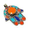 Natural Tibetan Turquoise, Coral Gemstone Handmade Jewelry Pendant 2.88" R2h32