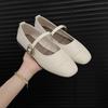 2024 Spring New Korean Version Square Head Flat Bottom Shallow Mouth Soft Sole Doudou Shoes Fashion Single Shoes Silver Mary Jane Shoes Women
