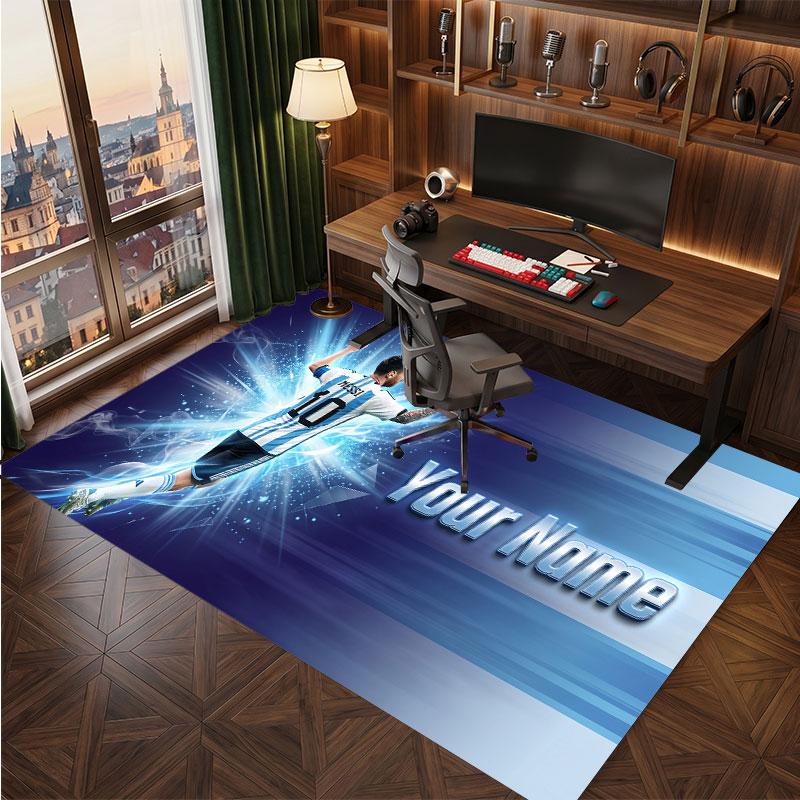 Lionel Messi Custom Crystal Velvet Rug, Personalized Name Text Print, Football Logo Soft Non‑Slip Floor Mat Home Decor Gift