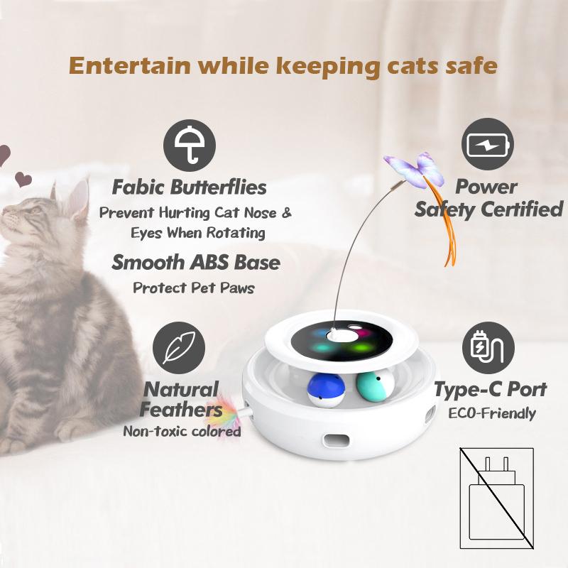 Умная кошка 2 в 1 Автоматическая игрушка с перьями и мячом для развлечений 5 режимов Электронные интерактивные игрушки для питомцев