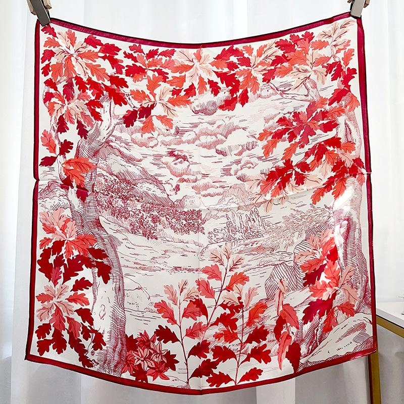 Simple and elegant temperament mulberry silk silk scarf square scarf daily travel with exquisite printed satin silk scarf square scarf