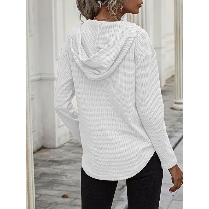 Women S V Neck Hooded Sweatshirt Long Sleeve Casual Drawstring