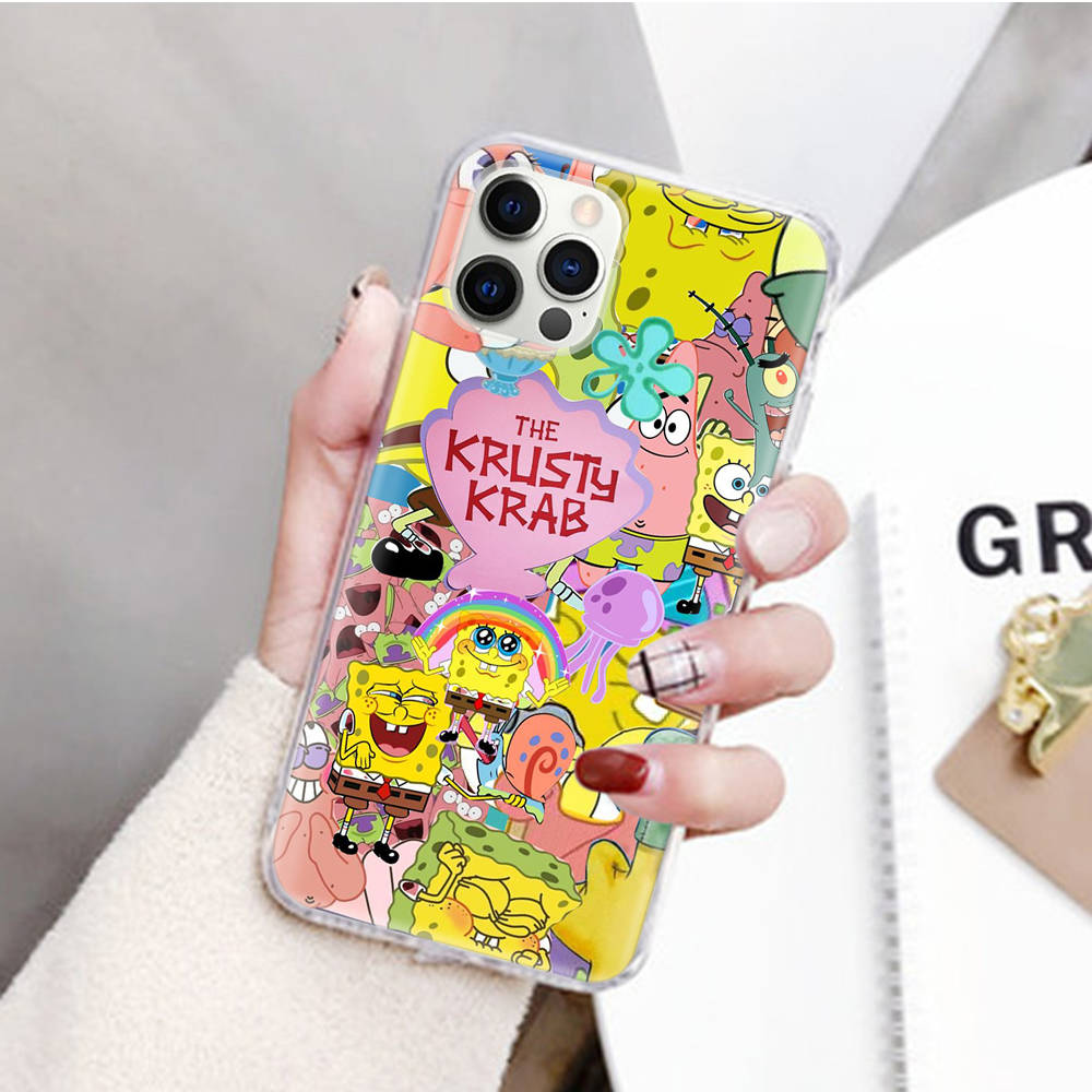 JS43 SpongeBob Прозрачный чехол для Samsung A04 A14 A23 M33 M53 Realme 10 9 C35 C55 VIVO Y02 X80 Infinix Hot 30 Note 11 Tecno Spark 8P Pro