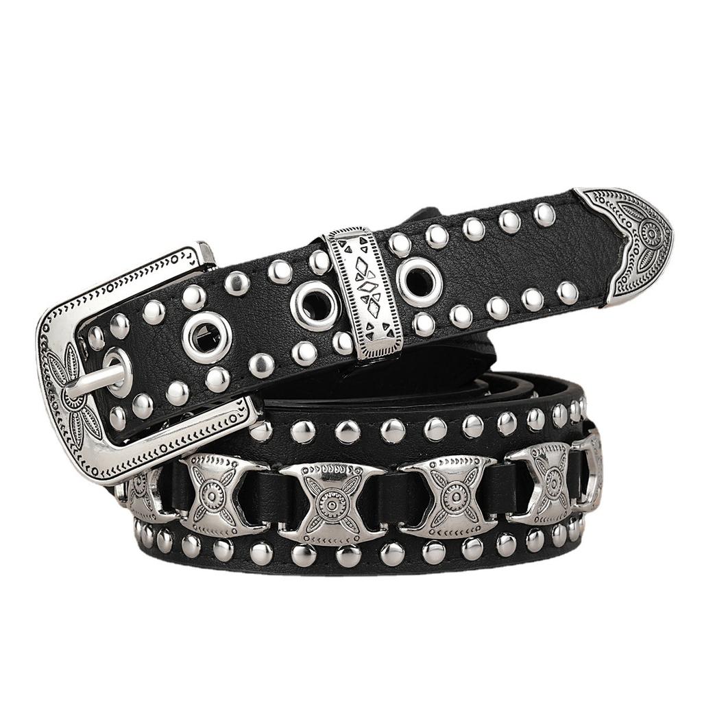 Punk Men And Women Belt Belt Rivet Metal Buckle Spice Girl Style Jeans With Tide