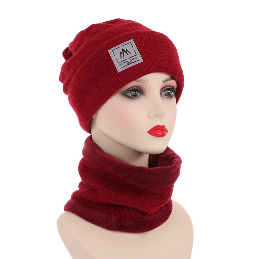 Windproof Warm Knit Hat Thicken Plus Velvet Scarf Neck Cover Beanie Hat Scarf Set Mens Womens
