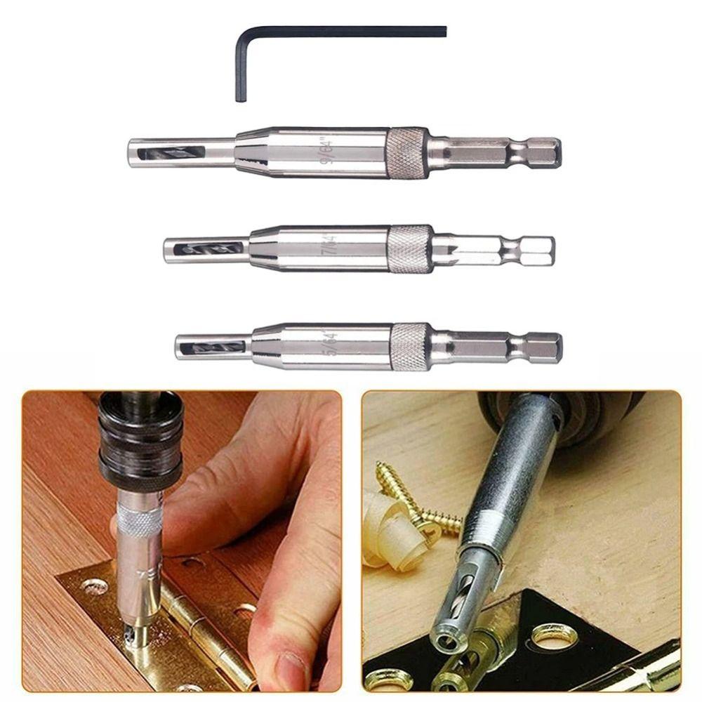 3/4Pcs Steel Positioning Hole Opener Silver Woodworking Hinge Drilling Durable Hinge Drill Bits