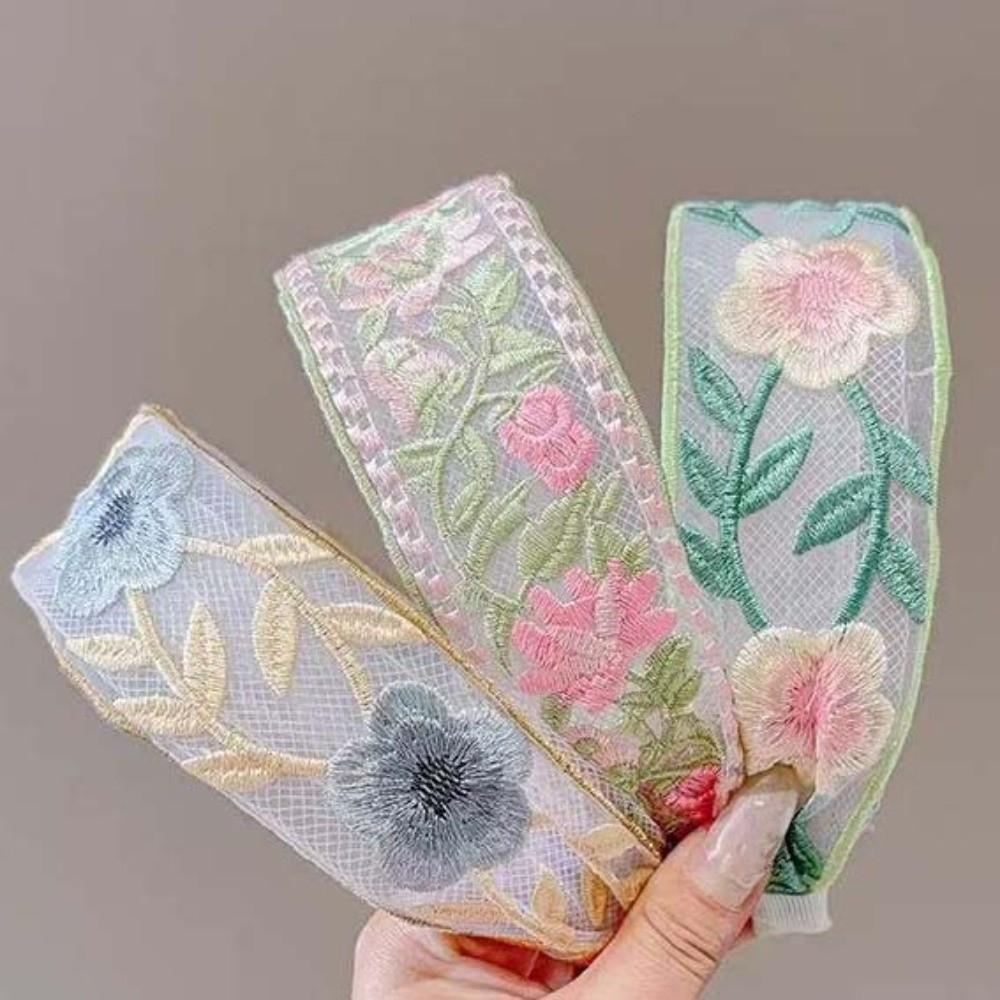 Lightweight Pastoral Hair Hoop Non-slip Wide Brim Hairband Embroidered Floral Headband Spring