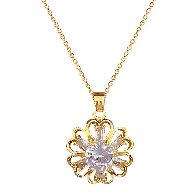 Empty Flower Personality Light Luxury Temperament Gorgeous Full Diamond Necklace Female Versatile Collarbone Chain Titanium Steel Chain