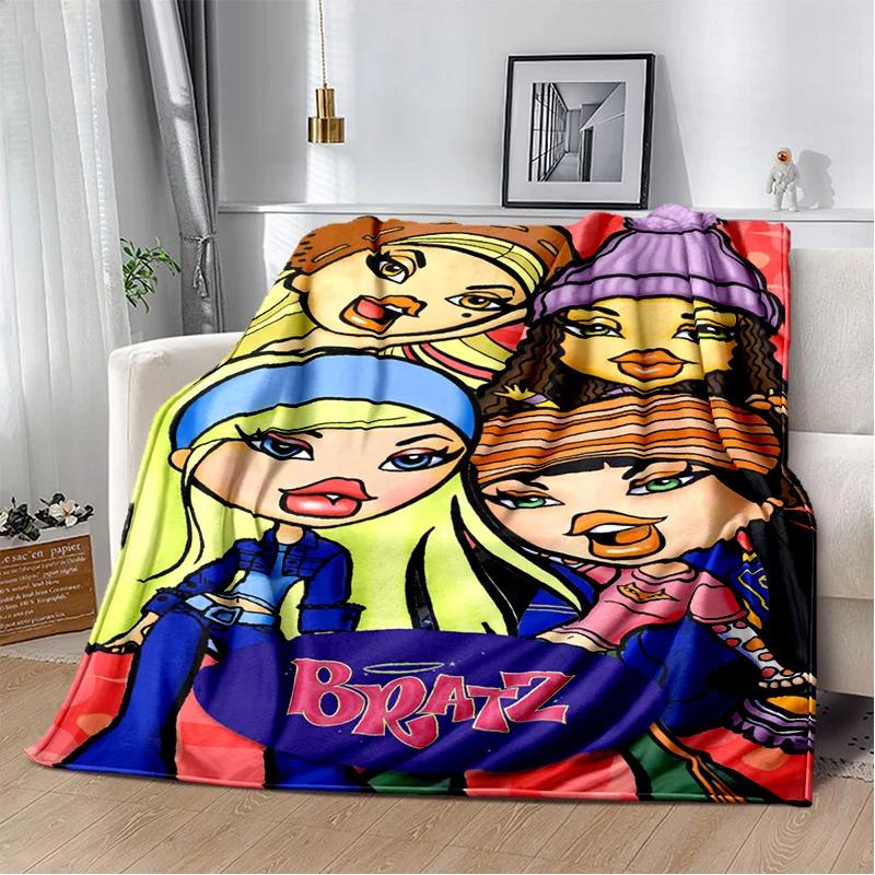 Мультяшное одеяло Bratz с принтом D для девочек, мягкий фланелевый плед для спальни, дивана, пикника, офиса, походов, подарок для детей, домашний текстиль