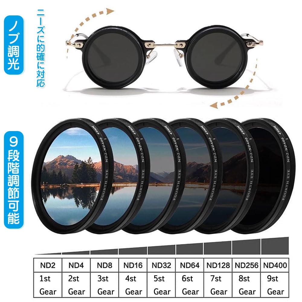 [LJJDBZYD] Men's Adjustable Beach Sunglasses, 1-9 Levels Adjustable Polarized Round Glasses, Graduated Tint Sunglasses with ND9 Polarization,