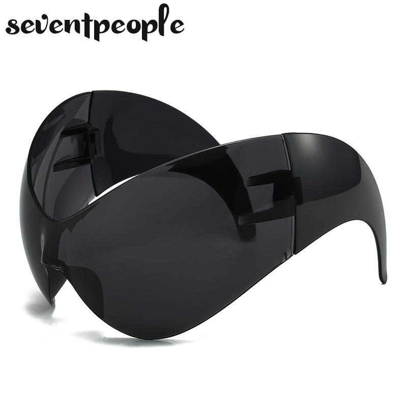 Oversized Punk Y2k Sports Sunglasses Women Men 2000's Steampunk One Piece Sun Glasses Luxury Brand Rimless Cat Eye Shades UV400