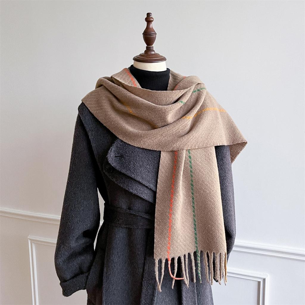 White Plaid Polyester Fringed Scarf Female Autumn And Winter Couple Warm Versatile Skin-Friendly Atmosphere Scarf