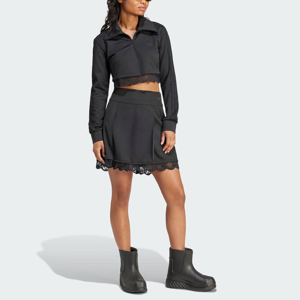 Adidas Спортивный топ Originals с кружевной отделкой и женской толстовкой с молнией до половины, черный IY9023