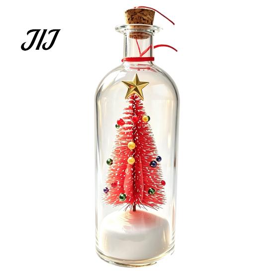 Desktop Christmas Decorations Recordable Message Bottle Ornament, Voice Recording Keepsake, Mini Snowy Personalized Greeting Gifts Tree in Bottle,