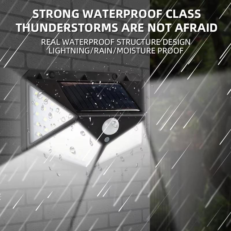 Уличный настенный светильник на солнечной батарее, 100 светодиодов, с датчиком движения, водонепроницаемость IP65, для садовых ограждений, беседок, декоративное освещение