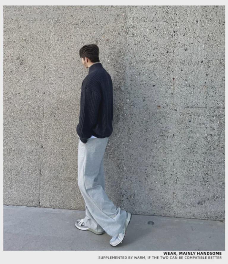 Мужская ретро корейская трикотажная куртка-кардиган с воротником-стойкой