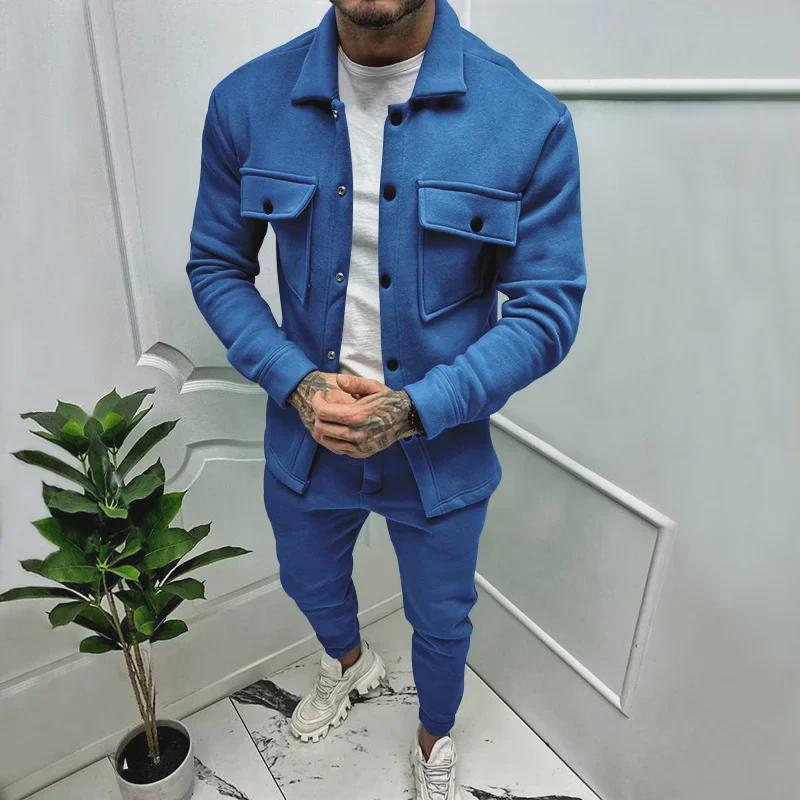 Men's Autumn/Winter Casual Suede Sports Suit - European/American Style
