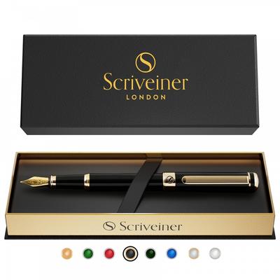 Scriveiner Превосходная перьевая ручка премиум-класса (черный) Привлекательная красота 24-каратного золотого покрытия Schmidt 18-каратного золота перо (хорошо) Подходит для мужчин и женщин Профессия