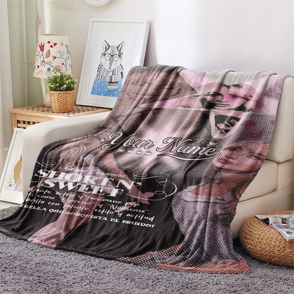 1PC Sabrina Carpenter Fan Art Custom Name Patterned Flannel Blanket Suitable For All Seasons For Home Decor Warmth And Comfort Gifts Holiday Present