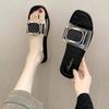 Korean Aesthetic Square Buckle Slides, Clear Strap Student Flip Flops, Summer Casual Sandals for Campus & Street Style