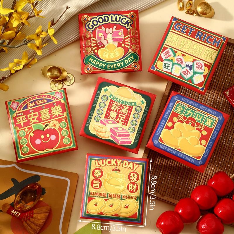 6 шт. Красные конверты на китайский Новый год, мультяшные милые змеи, хунбао, красные пакеты на Праздник весны, свадебный конверт, пакеты для денег со змеями