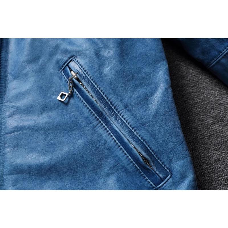 Китайский размер винтажная синяя натуральная воловья кожаная мужская куртка тонкая короткая кожаная куртка для мальчика мужская одежда весна осень